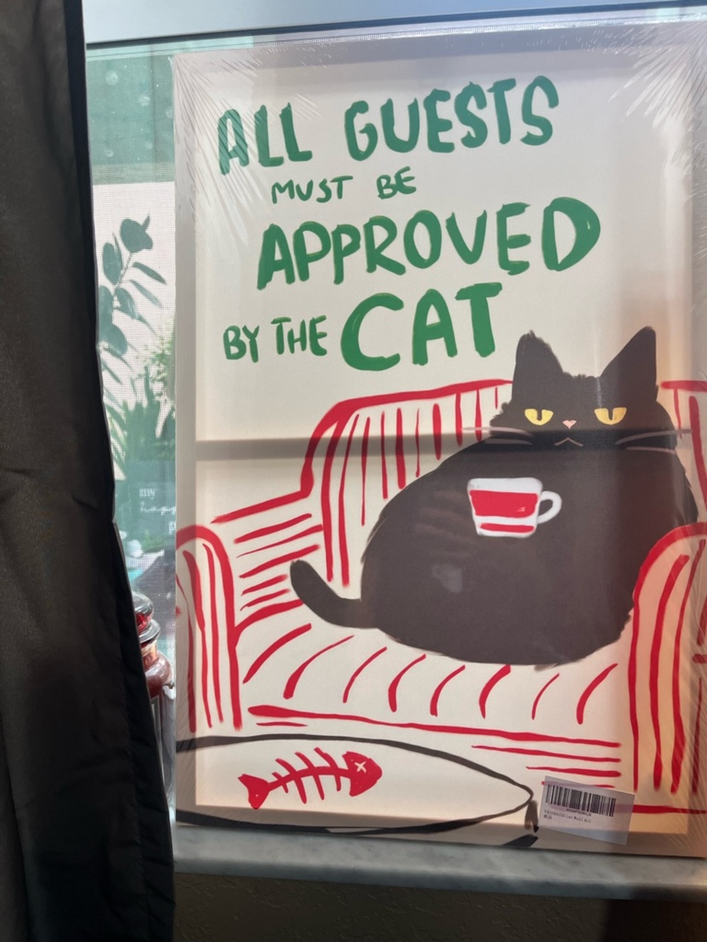 All Guests Must Be Approved by the Cat - Black Cat Wall Art Print (Green & Red)